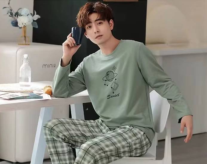 Comfy Round Neck Large Size Long-Sleeved Long Trousers Nightwear Pajamas Set - Image 2