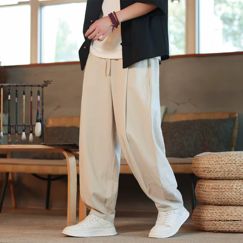 Cotton Linen Harem Pants Solid Color Loose Large Jogging Sweatpants