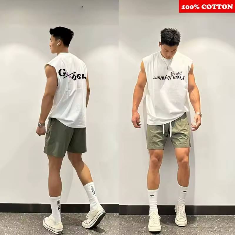 Cotton Sleeveless Fitness Run Vest Quick Dry Top Men Clothing - Image 2