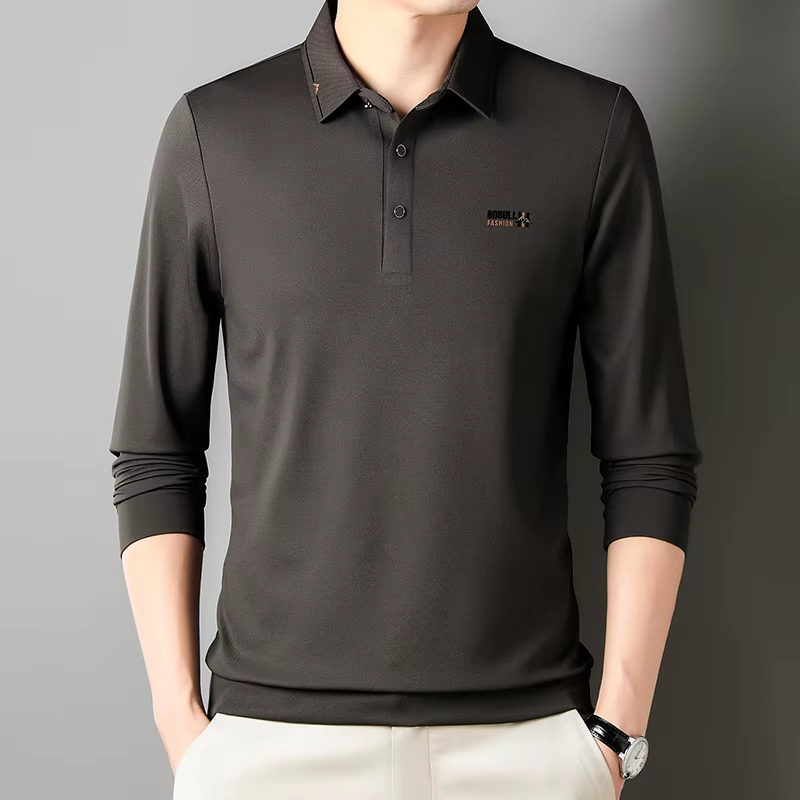 Design Embossed Silk Comfortable High End Long Sleeved Polo T-shirt - Image 3