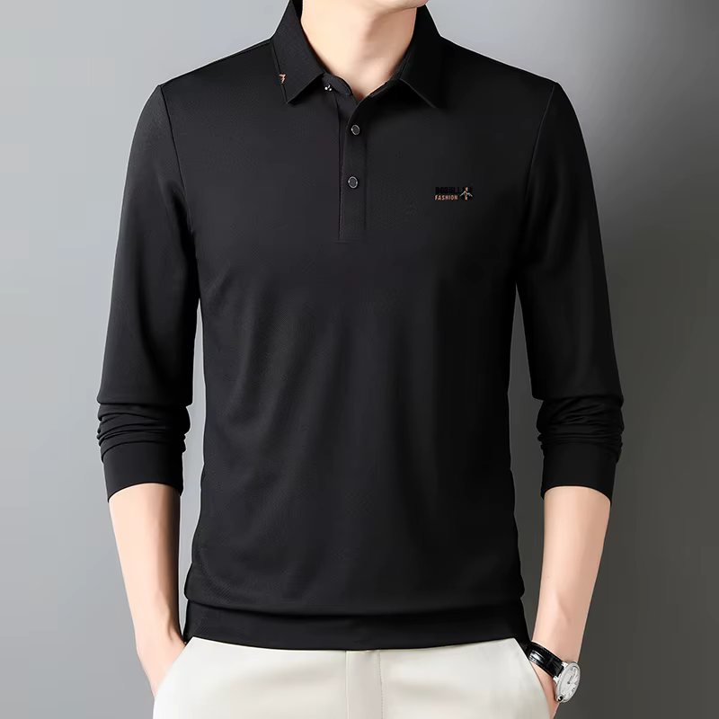Design Embossed Silk Comfortable High End Long Sleeved Polo T-shirt - Image 4