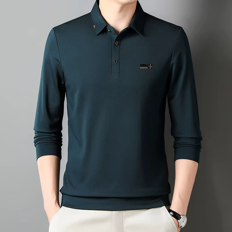 Design Embossed Silk Comfortable High End Long Sleeved Polo T-shirt