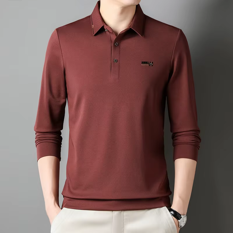 Design Embossed Silk Comfortable High End Long Sleeved Polo T-shirt - Image 2