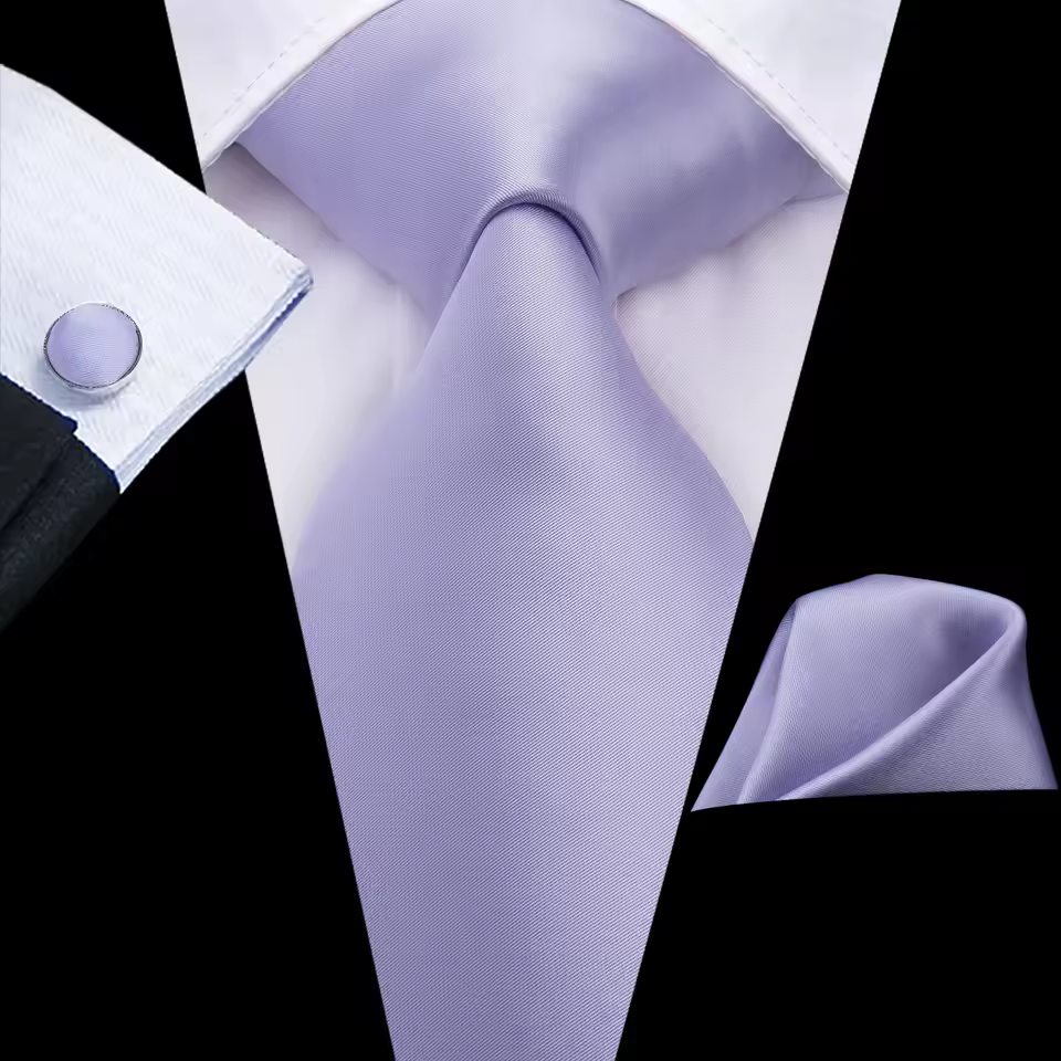 Elegant Solid Silk Wedding Tie Design Handky Cufflink Mens