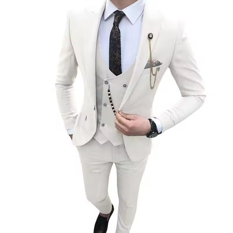 Formal Slim Fit Groom Wedding Peak Lapel Business Style Tuxedos 3 Piece Set