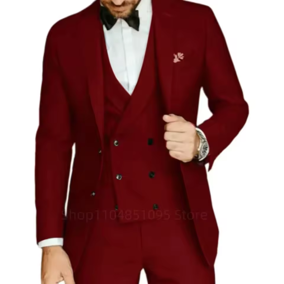 Formal Wedding Business Style Formal Notch Lapel Blazer Tuxedos Slim Fit 3 Pieces Set - Image 15