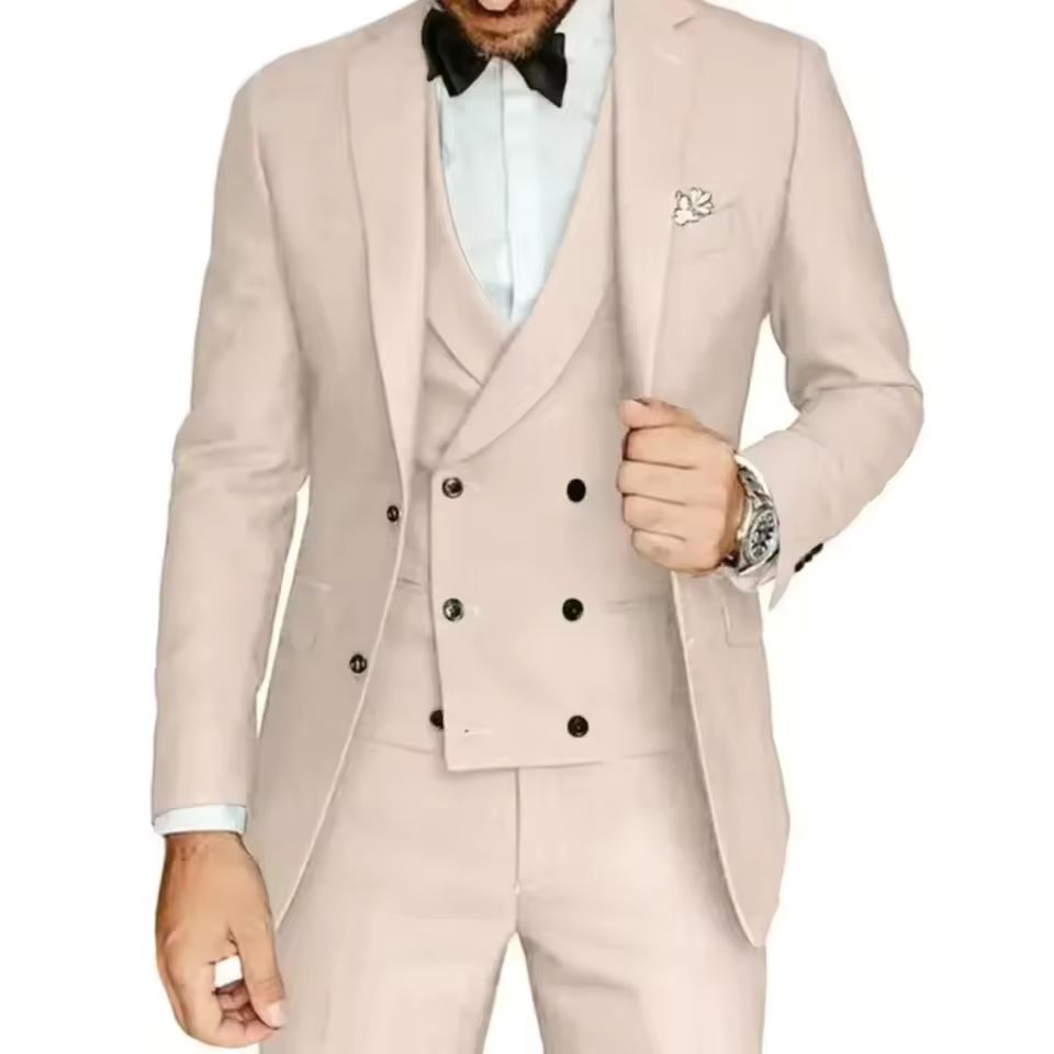 Formal Wedding Business Style Formal Notch Lapel Blazer Tuxedos Slim Fit 3 Pieces Set - Image 12