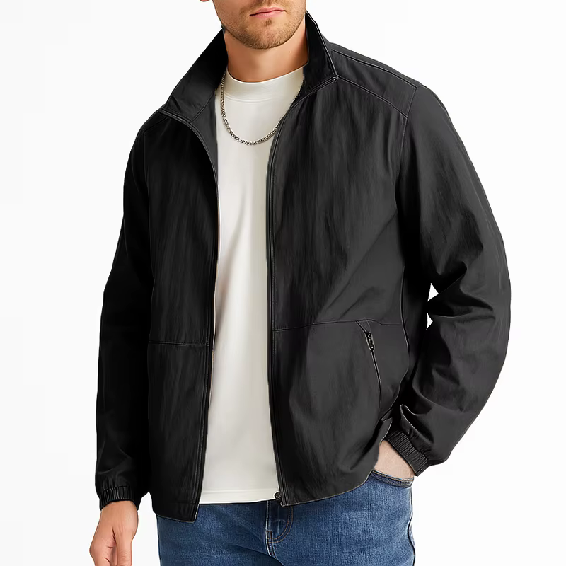 Full Zip Up Lightweight Turndown Collar Business Style With Pockets Long Sleeve Athletic Jacket - Image 4