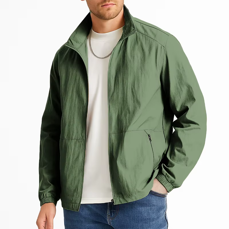 Full Zip Up Lightweight Turndown Collar Business Style With Pockets Long Sleeve Athletic Jacket