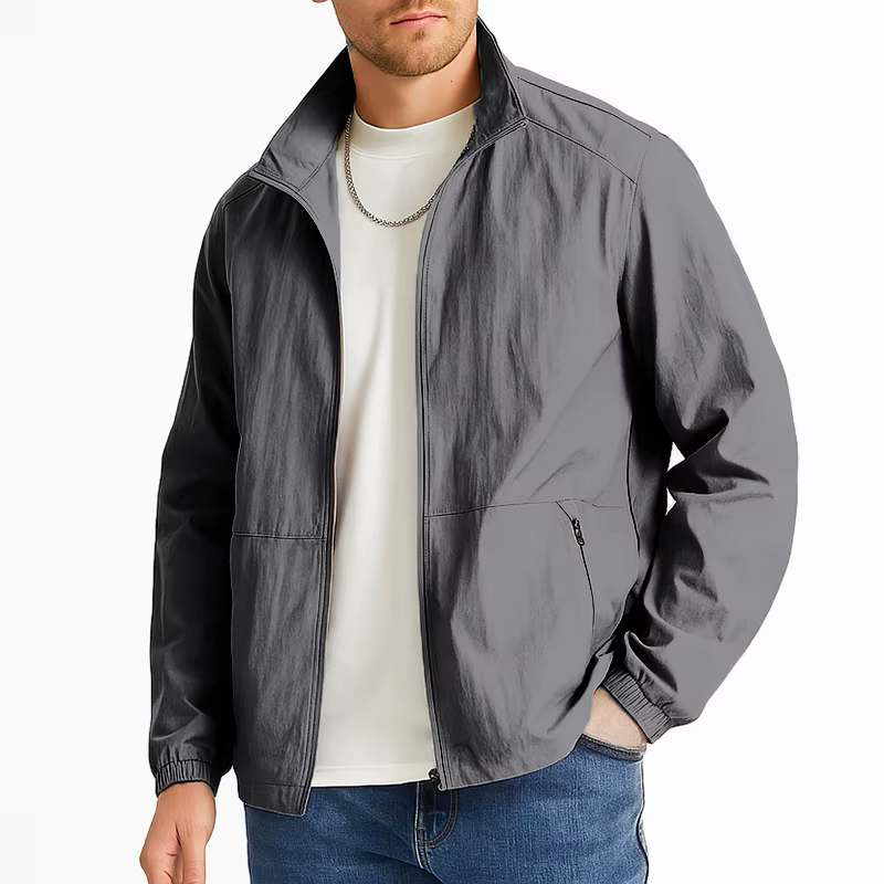 Full Zip Up Lightweight Turndown Collar Business Style With Pockets Long Sleeve Athletic Jacket - Image 2