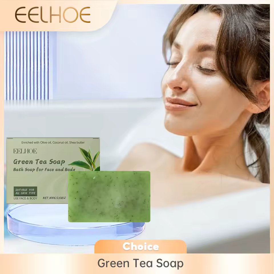Green Tea Soap Dryness Remove Dead Skin Refreshing Anti Acne Smooth Bath Bar Soap - Image 2