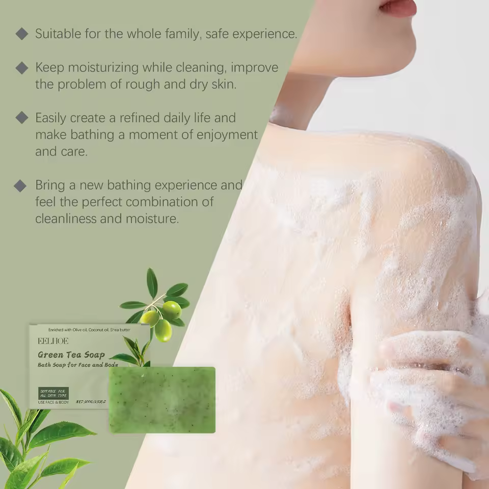 Green Tea Soap Dryness Remove Dead Skin Refreshing Anti Acne Smooth Bath Bar Soap - Image 7