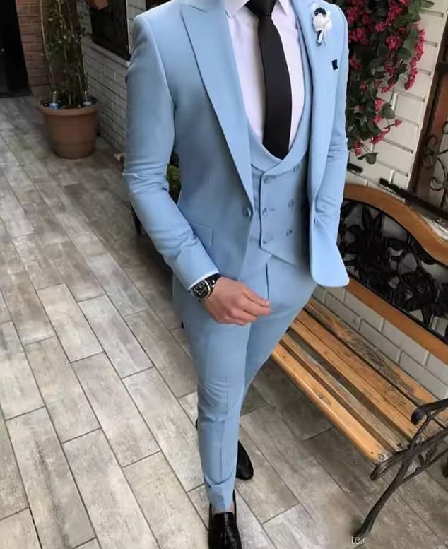 Groom Tuxedo Wedding Classic Slim Fit Peaked Lapel 2 Piece Blazer Suits - Image 3
