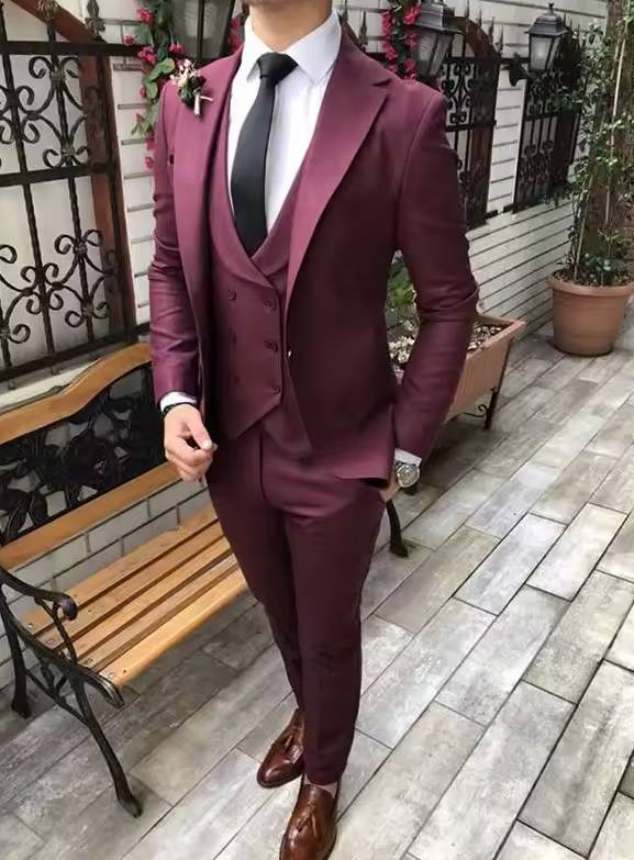 Groom Tuxedo Wedding Classic Slim Fit Peaked Lapel 2 Piece Blazer Suits - Image 2