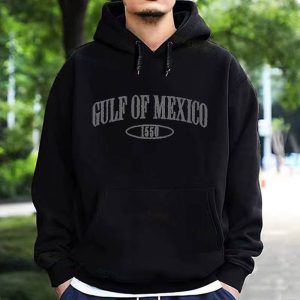 Gulf Of Mexico Print Hooded Streetwear Wool Liner Sweatshirts