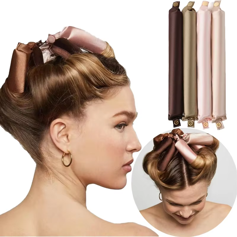 4Pcs No Heat Hair Rollers Satin Curling Rod Headband Soft Curlers