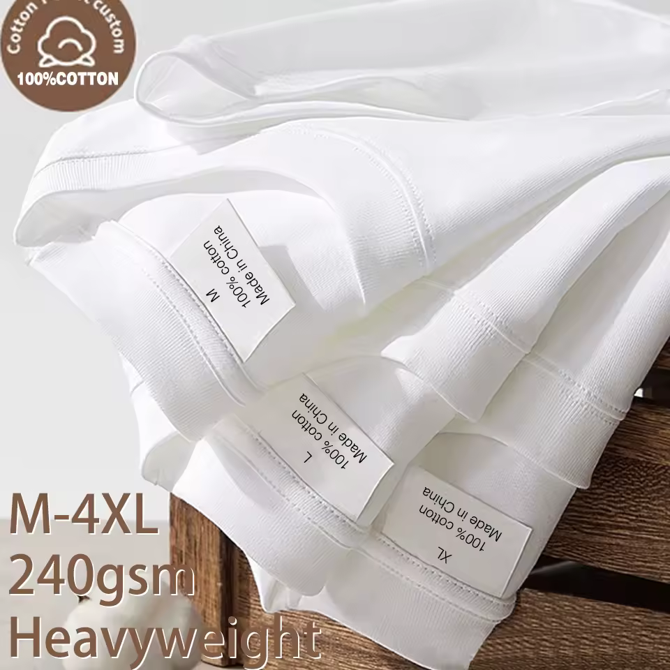 Heavy Plus Size Plain T-Shirt Short Sleeve Tee cotton Trendy Casual