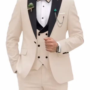 Lapel Neckline Double Groom Formal Business Style Slim Fit Tuxedo 2 Piece Set