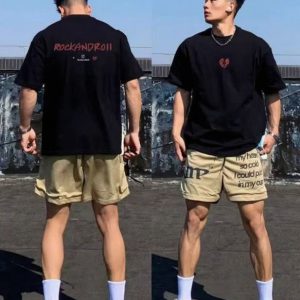 Letter Pattern Cotton Short Sleeves Gym Breathable T-shirt