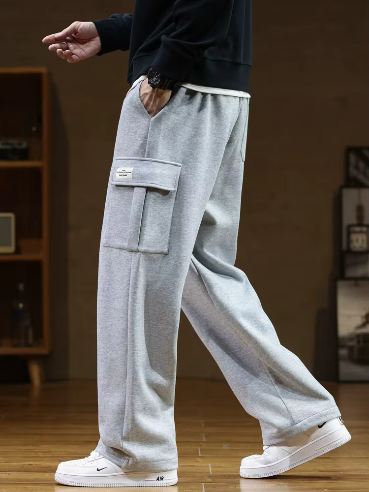 Loose Straight Trousers New Sweatpants Multi-Pockets Drawstring