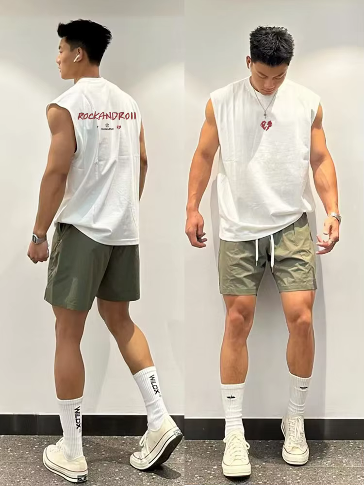 Love Print Cotton Sleeveless Fitness Swimm Run Vest Quick Dry Top