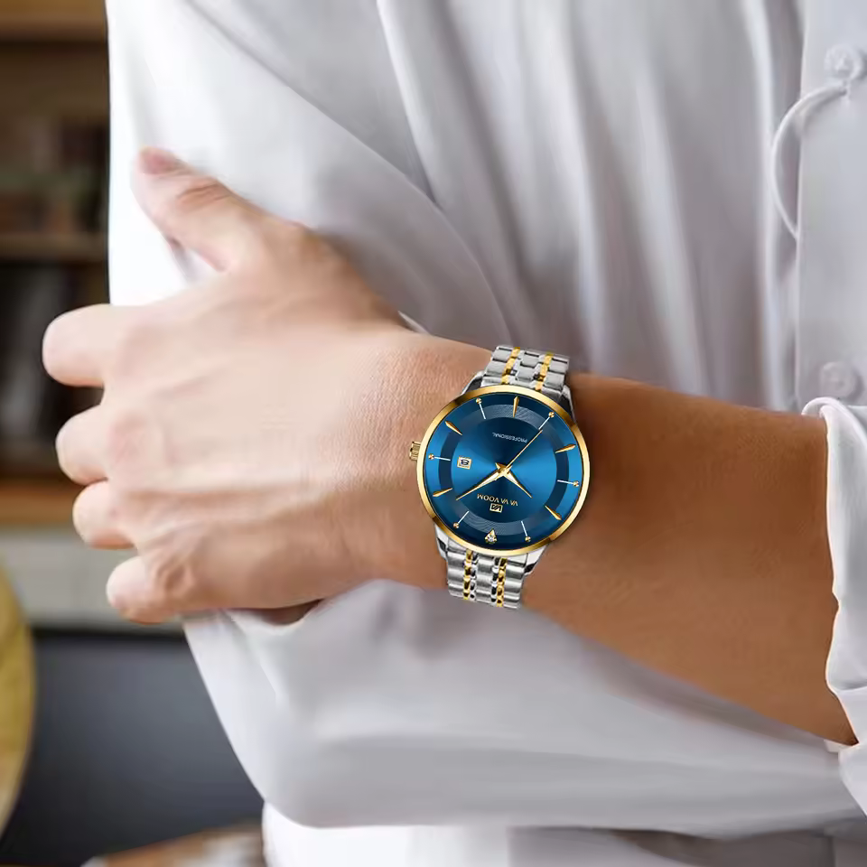 Luxury Rhinestone 43mm Quartz Movement Stainless Steel Business Style Wristwatch