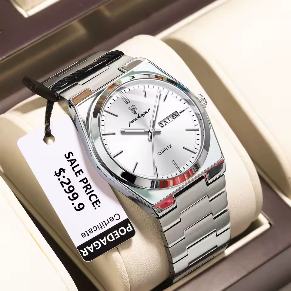 Luxury Waterproof Luminous Stainless Steel Men Watch Date Week Fashion Quartz Men's Watches+Box - Image 3