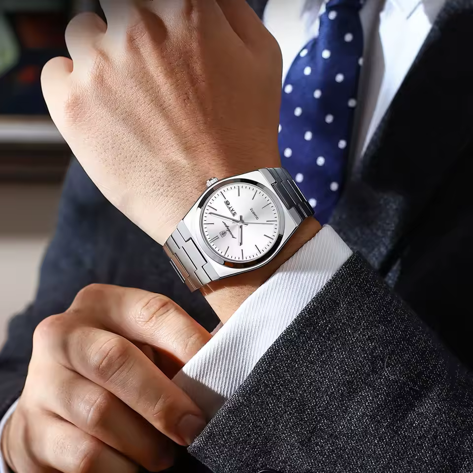 Luxury Waterproof Luminous Stainless Steel Men Watch Date Week Fashion Quartz Men's Watches+Box