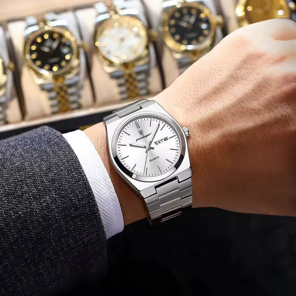 Luxury Waterproof Luminous Stainless Steel Men Watch Date Week Fashion Quartz Men's Watches+Box - Image 2