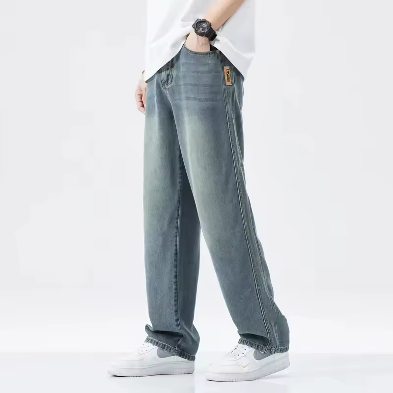 Lyocell Fabric High Quality Soft Loose Wide Pants Elastic Waist Casual Denim Trousers - Image 5