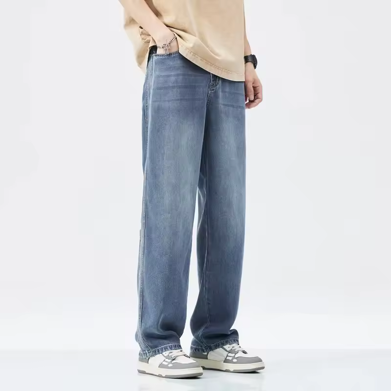 Lyocell Fabric High Quality Soft Loose Wide Pants Elastic Waist Casual Denim Trousers - Image 2