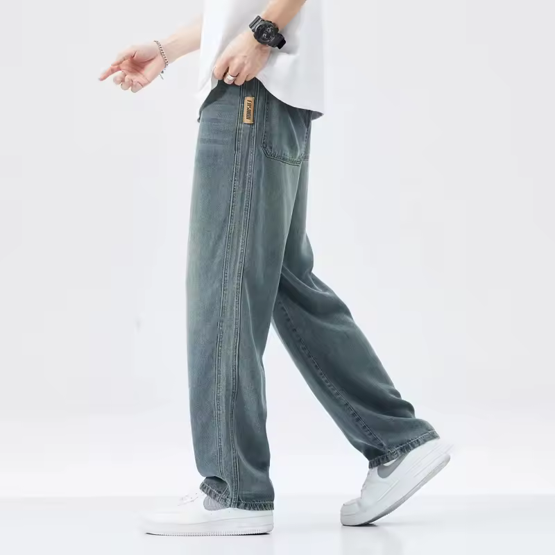 Lyocell Fabric High Quality Soft Loose Wide Pants Elastic Waist Casual Denim Trousers - Image 6