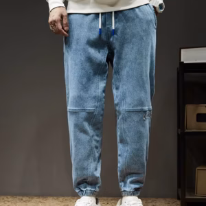 Men Streetwear Denim Jogger Pants Loose Fit Stretch Cargo Jeans Trousers