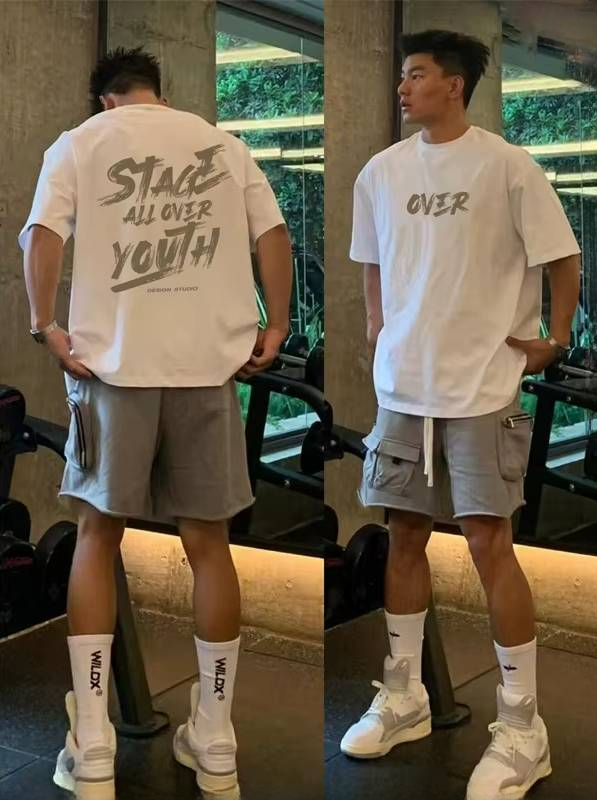 Men's 100% Cotton High Quality Short Sleeves Tee Gym Loose Breathable T-shirt - Image 2