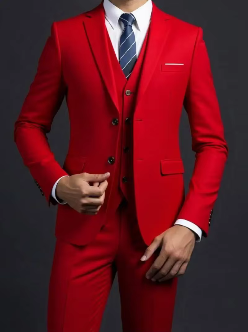 Men's Fashionable Gentleman Business British Style Solid Color Casual Wedding Suit
