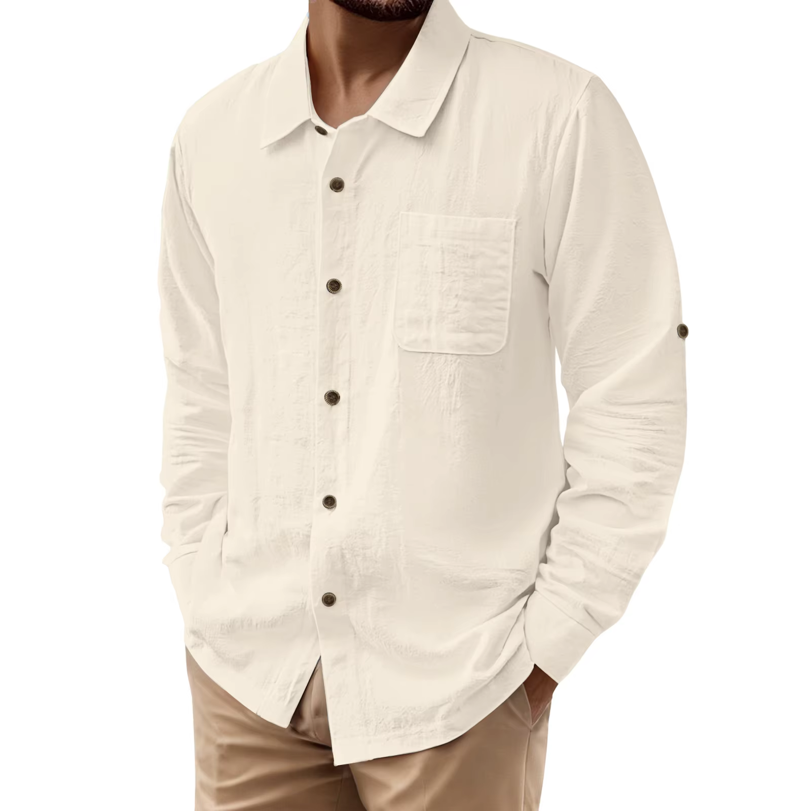 Men's Linen Cardigan Casual Button-Down Beach Resort Oversized Shirt - Image 4