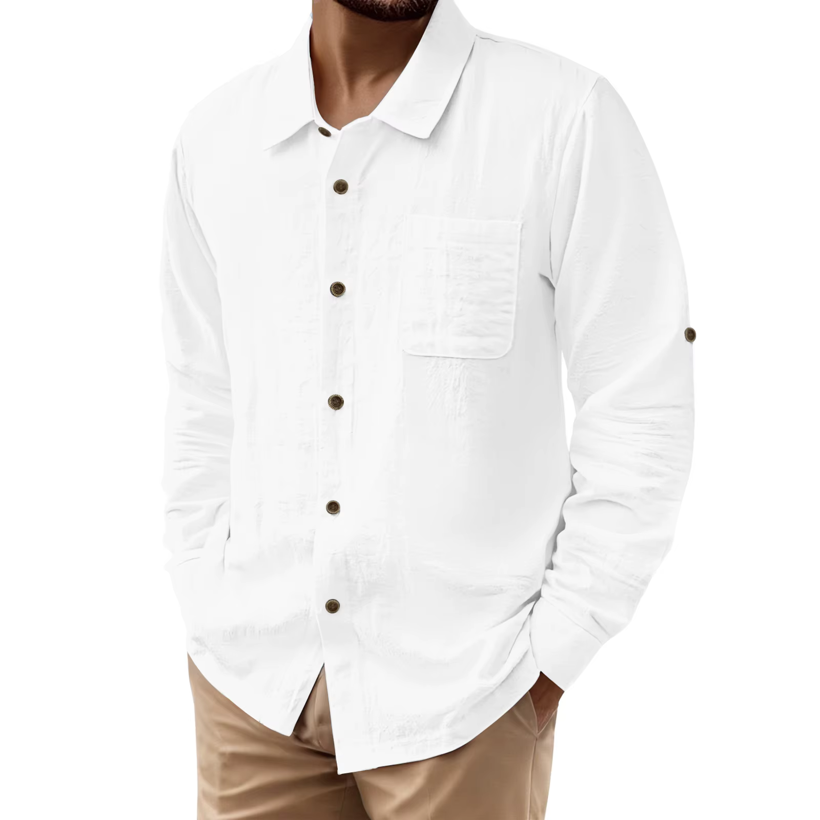 Men's Linen Cardigan Casual Button-Down Beach Resort Oversized Shirt - Image 5