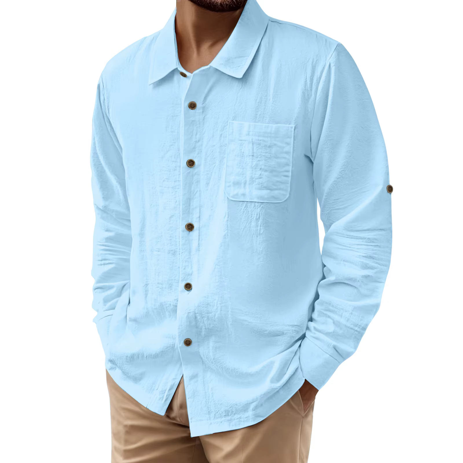 Men's Linen Cardigan Casual Button-Down Beach Resort Oversized Shirt - Image 6