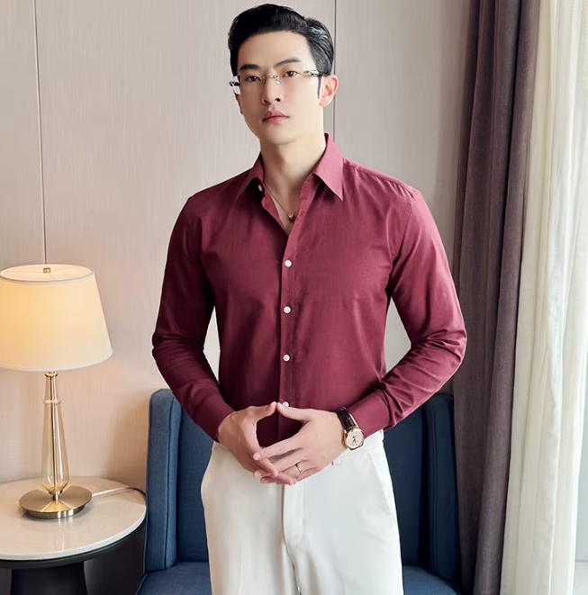 Men's Solid Color Breathable and Sweat-wicking Long-sleeve Shirt