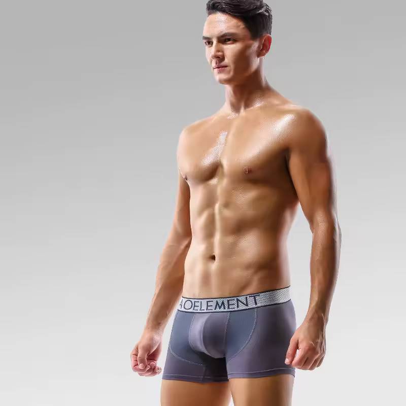 Men's Underpants With Breathable Mesh And Flat Slits Mid Waist Shorts