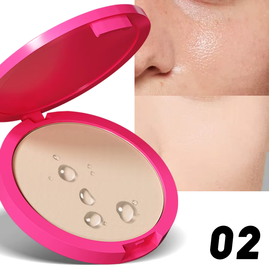 Natural Matte Pressed Powder Oil Control Brighten Whitening Face Base Foundation Compact - Image 2