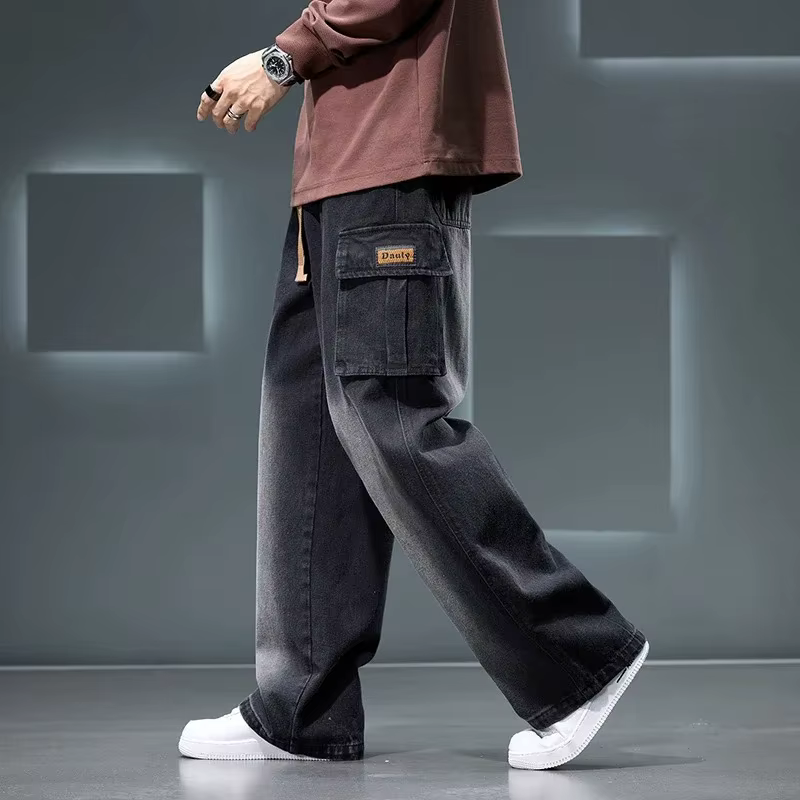 Neutral Solid Color Loose Casual Fashion Pocket Cargo Wide Leg Washing Pants - Image 7