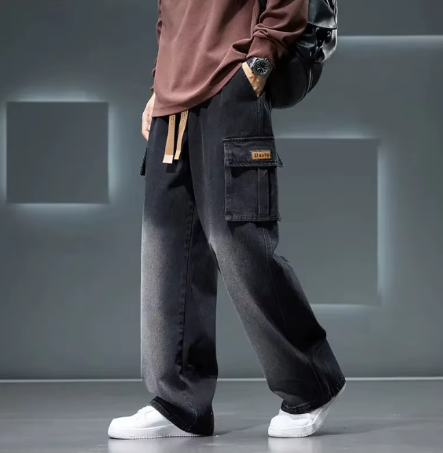 Neutral Solid Color Loose Casual Fashion Pocket Cargo Wide Leg Washing Pants - Image 8