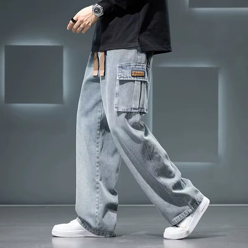 Neutral Solid Color Loose Casual Fashion Pocket Cargo Wide Leg Washing Pants