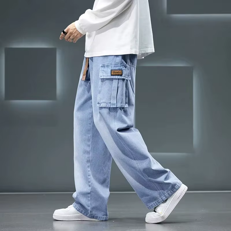Neutral Solid Color Loose Casual Fashion Pocket Cargo Wide Leg Washing Pants - Image 4