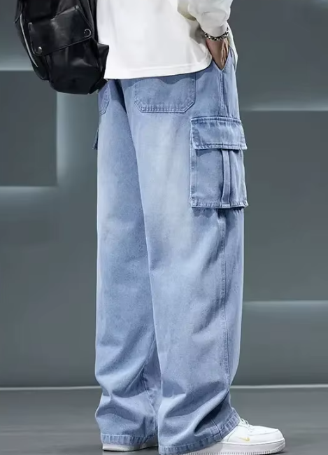 Neutral Solid Color Loose Casual Fashion Pocket Cargo Wide Leg Washing Pants - Image 6