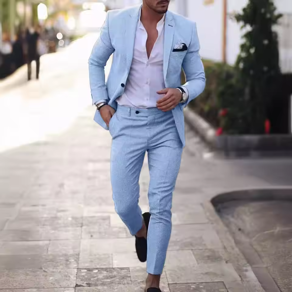 Notch Lapel Blazer Formal Business Wedding Party Prom 3-Piece Two Buttons Jacket+Pants Men's Suit - Image 6