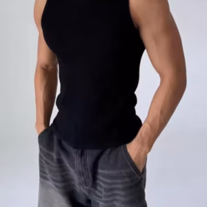 Pure Cotton Ribbed Vest Muscle Men's Hard Body Tight Elastic Vest