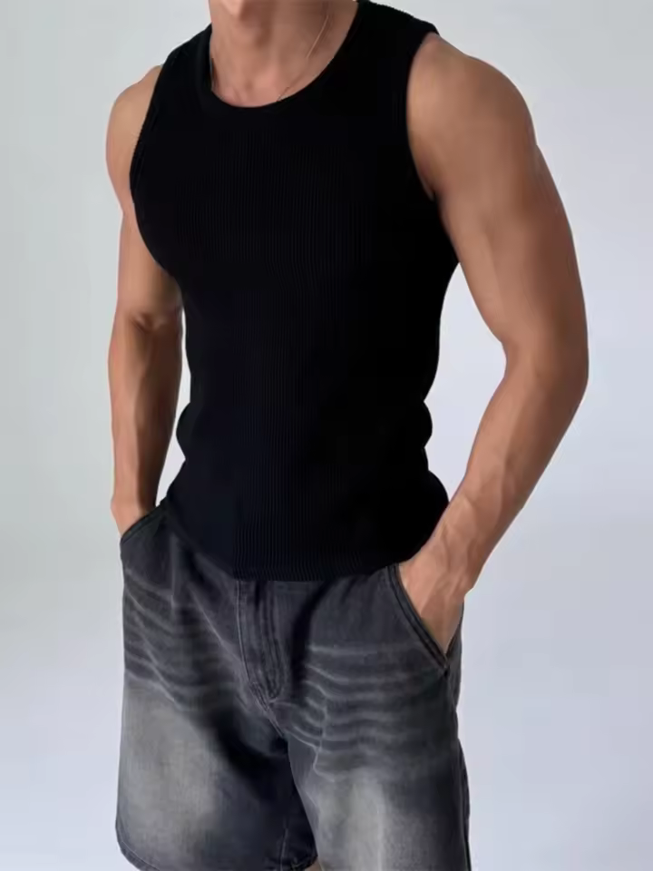 Pure Cotton Ribbed Vest Muscle Men's Hard Body Tight Elastic Vest
