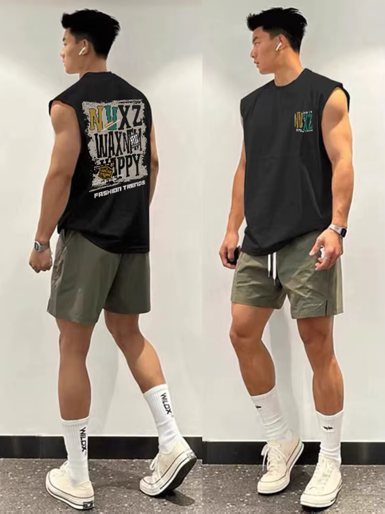 Retro Letter Sleeveless Sport Vest Fitness Swim Run Sweat Quick Dry Top